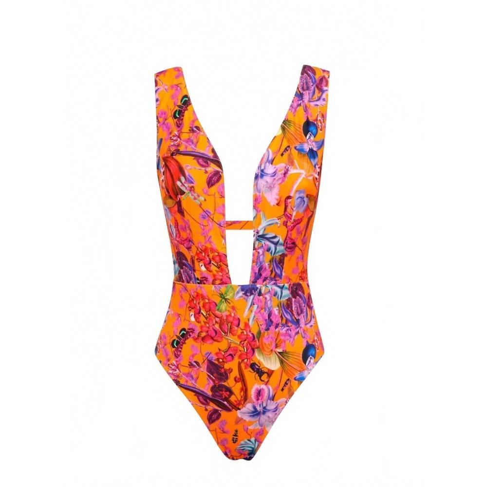NEW LIA SAHARA women's plunge one piece swimsuit in orchid rush